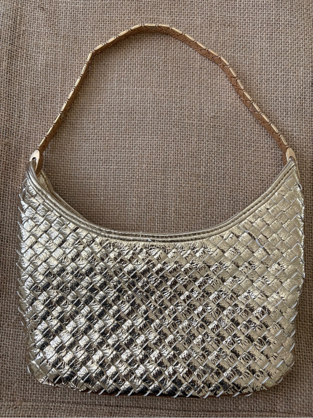 Woven Metallic Gold Shoulder Bag for Women
